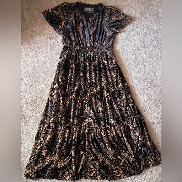 Anthropologie The Somerset Maxi Dress Velvet Edition Burnout Design L Black Nude - Picture 6 of 16